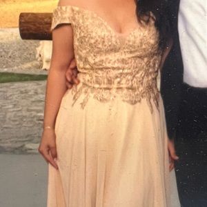 Bridesmaid off the shoulder champagne dress